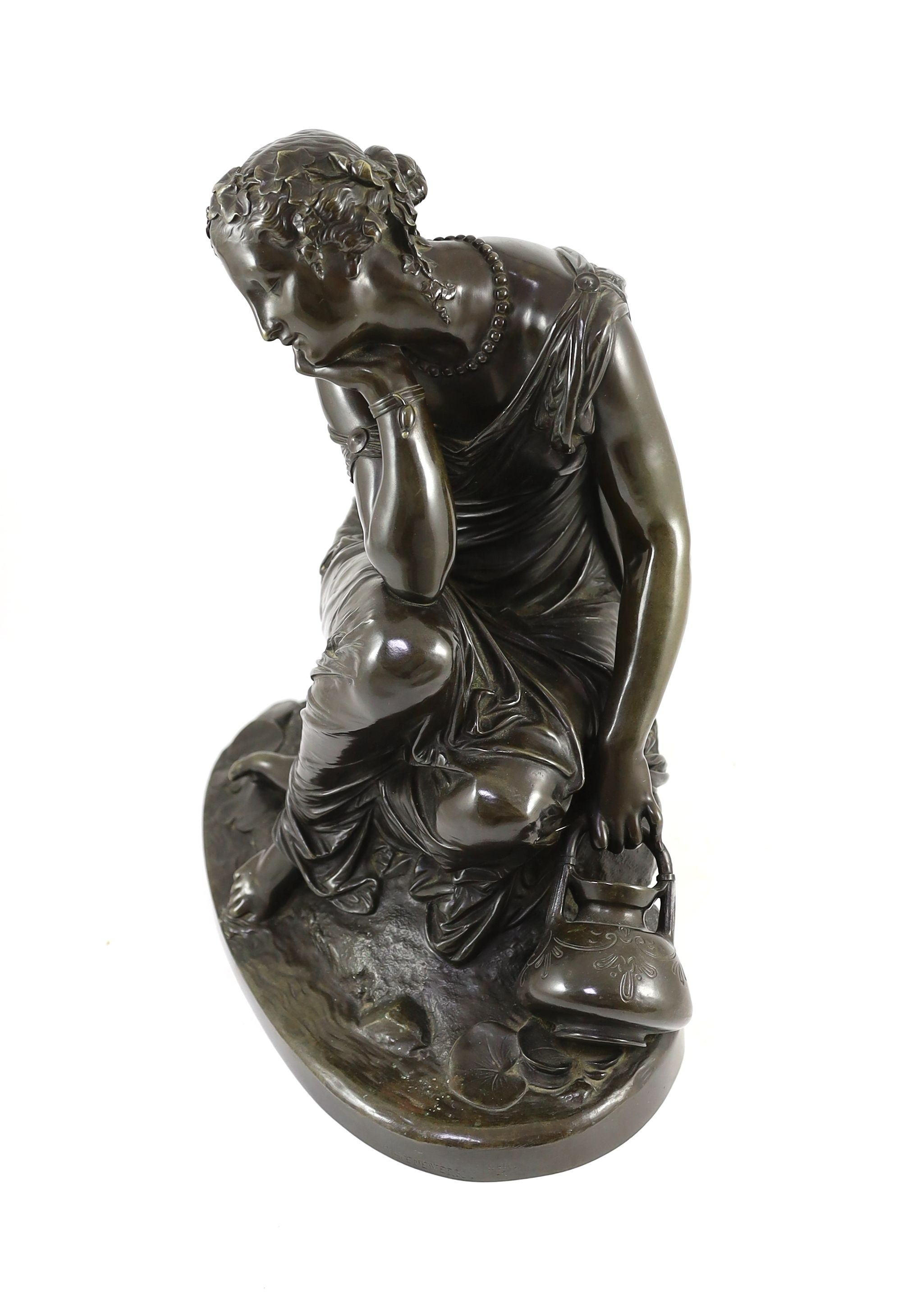 Alexandre Schoenewerk (French, 1820-1885). A 19th century German bronze figure of a classical water carrier, width 38cm, height 40cm